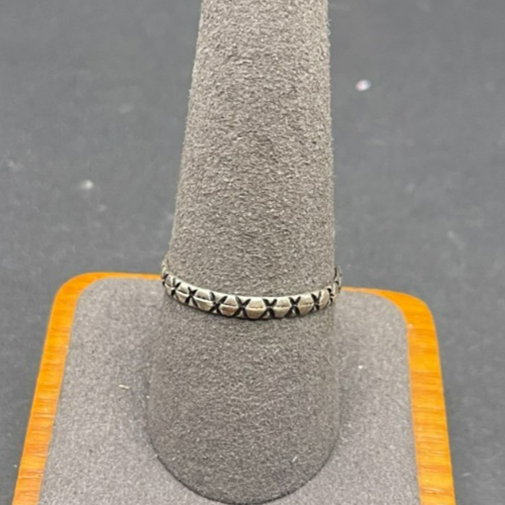 Vintage 925 Sterling Silver Etched Textured Skinny Stacking Band Ring Size 10